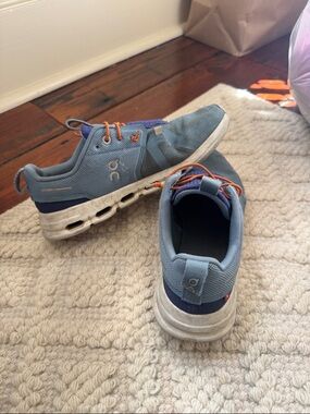 On Running Kids Light Blue Sneakers with Orange Laces